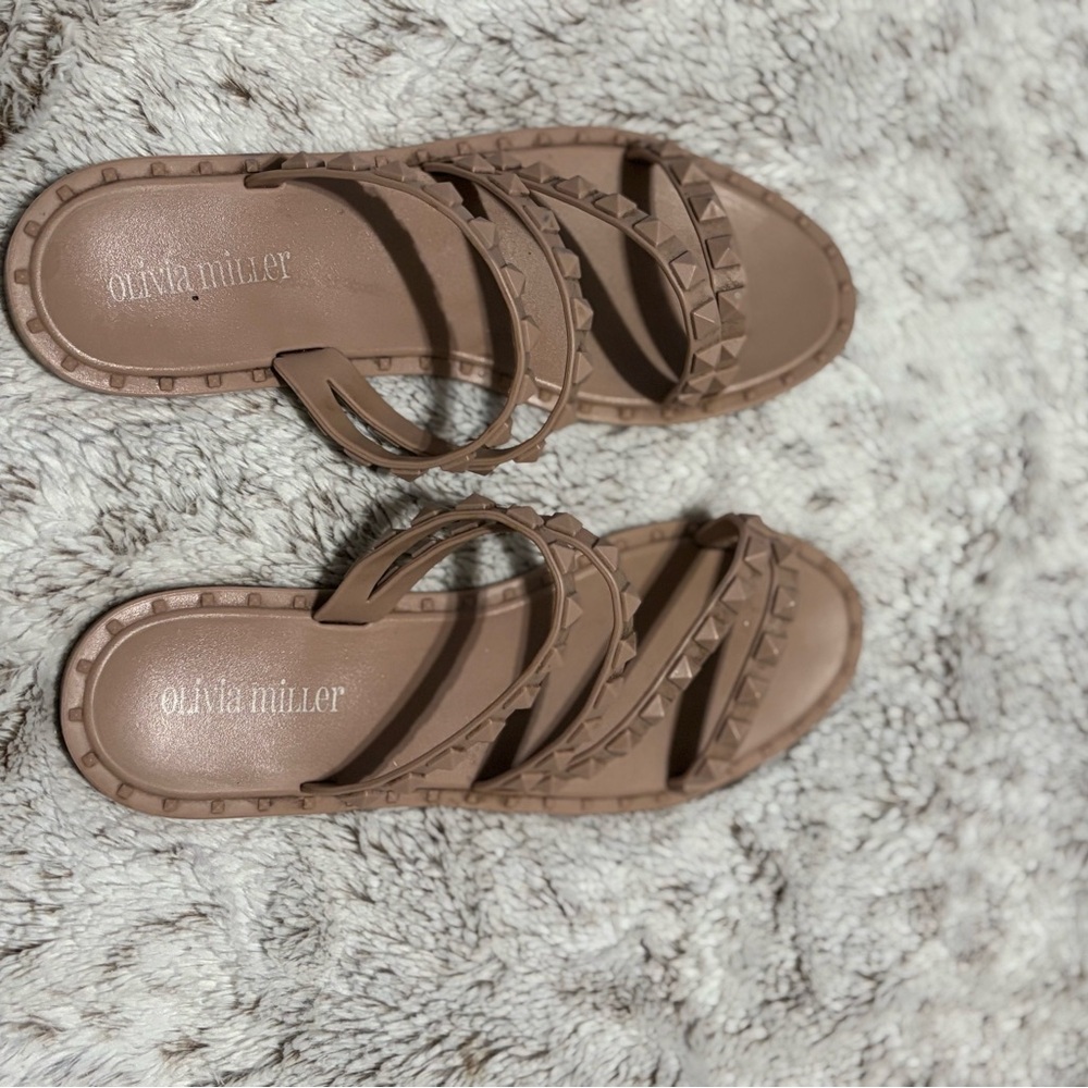 Olivia Miller Tan Studded Slide Sandals